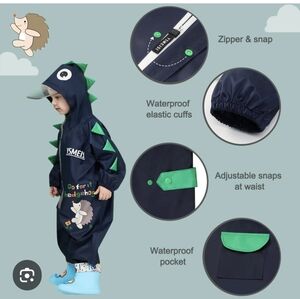 Navy Dinosaur Toddler Rain Suit for size small